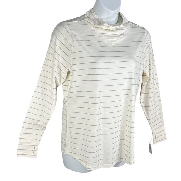 T by Talbots NWT Womens 1X Long Sleeve Metallic Striped Cowl Neck Top Nautical - Picture 4 of 16